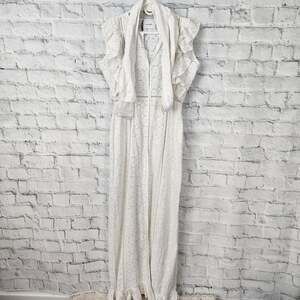 We are Leone eyelet sleeveless ruffle card Sz S/M belted white coverup kimono